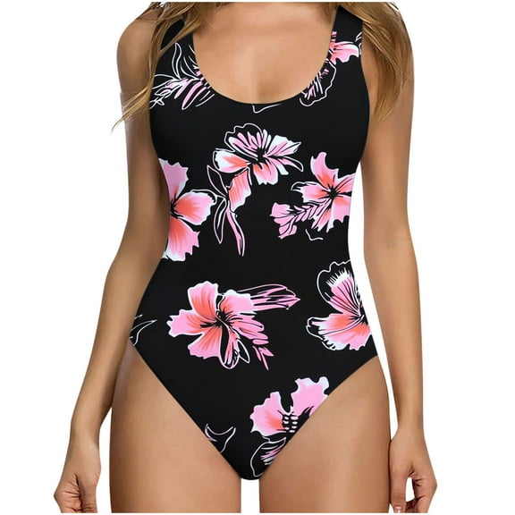 One Piece Swimsuits For Women Hawaiian Coconut Palm Printed Swimdress Push Up Cheeky No Steel Swim Suits Tummy Control Cover Up Bathing Suit Beach Vacation Swimdress