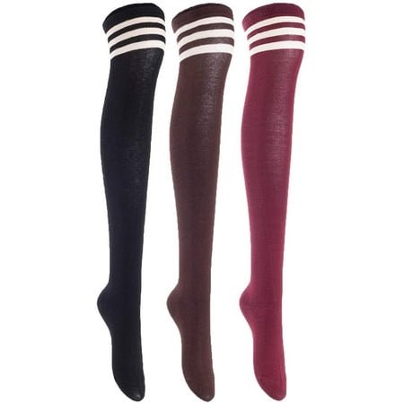 

Lian LifeStyle Women s 3 Pairs Adorable Comfortable Soft Thigh High Over Knee High Cotton Socks Size 6-9 L1022Black Coffee Wine