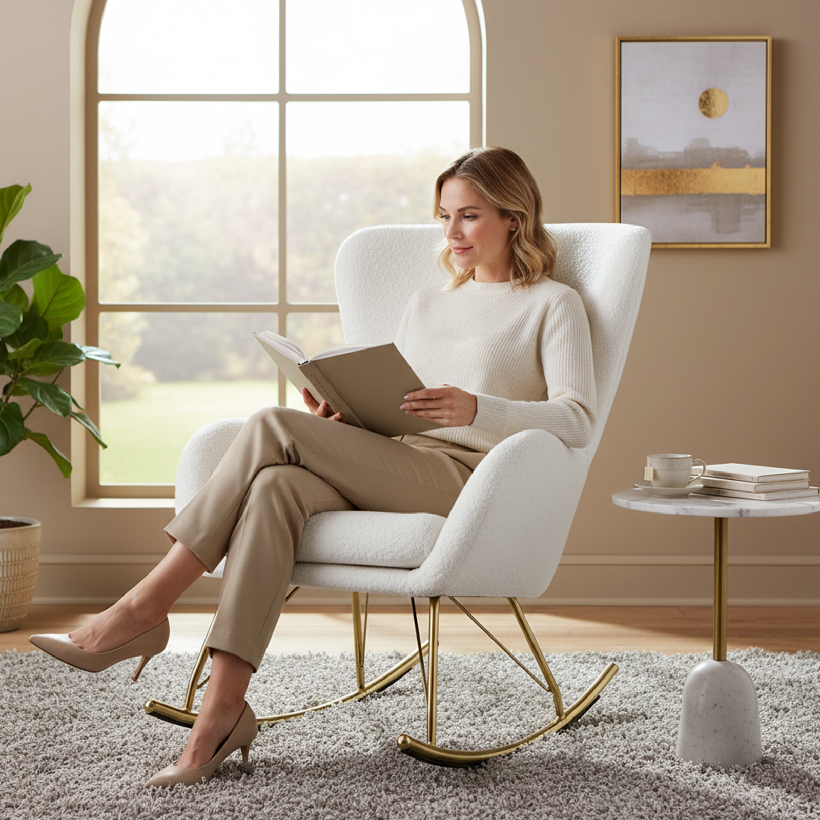Gymax Nursery Rocking Chair w/ Curved Backrest & Armrests Detachable Seat Cushion