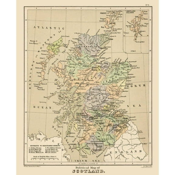 Historic Map - Scotland Political - Sonnenschein 1880 - Vintage Wall Art