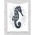 thumbnail image 1 of Enjoy the Little Things Tapestry, Seahorse with Uplifting Quote Starburst Inspired Lines, Wall Hanging for Bedroom Living Room Dorm Decor, 60W X 80L Inches, Slate Blue and White, by Ambesonne, 1 of 2
