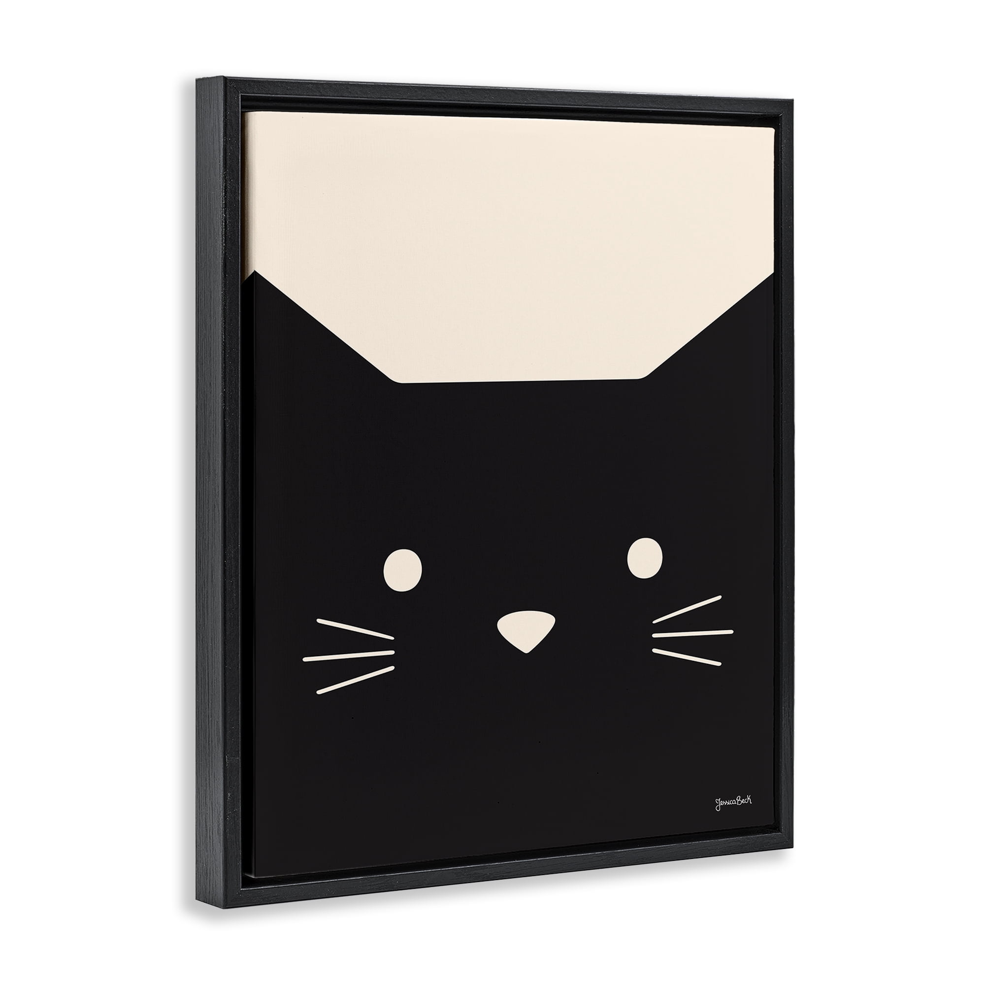 Stupell Industries Black Cat Close Up Animals Painting Black Floater Framed Canvas Art Print Wall Art, 25 x 31