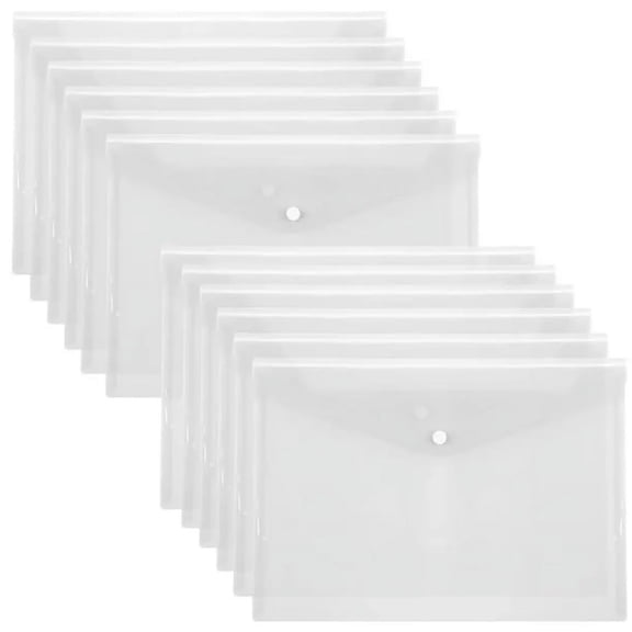 Office Supplies, File Folders 12 Packs Plastic Envelopes Clear A5 Letter Size Poly Envelopes Folders with Snap Closure for School Supplie, Made of Plastic