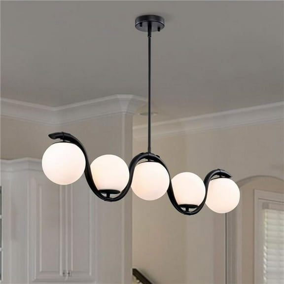 Fenix 38 in. 5-Light Indoor Matte Black Finish Chandelier with Light Kit