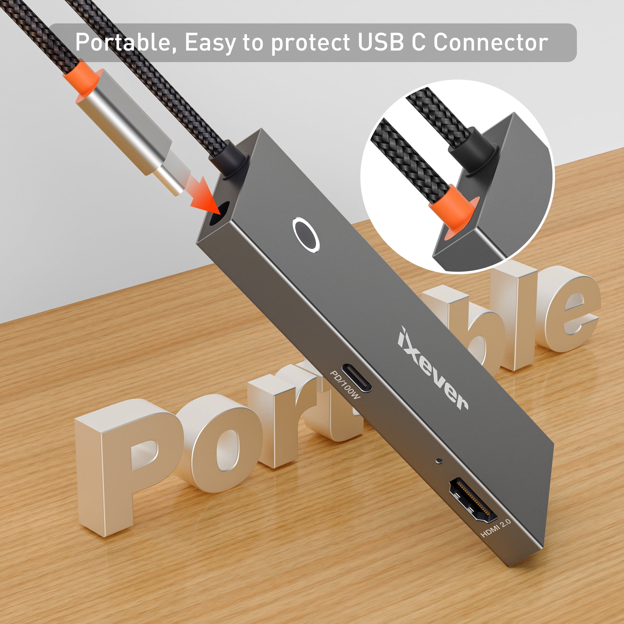 USB C Docking Station 6-in1, iXever USB Type C to HDMI 2.0 4K@60Hz, 2x USB 3.0 HUB, USB Type C, PD 100W Charging Ports