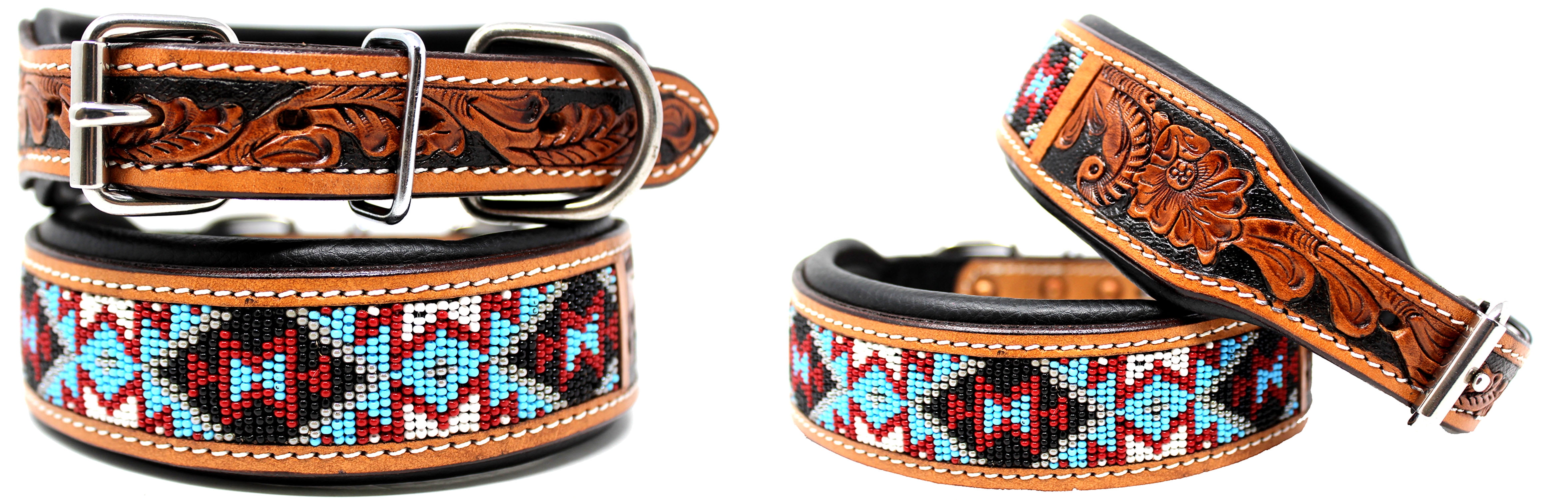 Large 21''- 25'' Challenger Made 100% Cow Leather Hand Tooled Puppy Dog Collar 6064