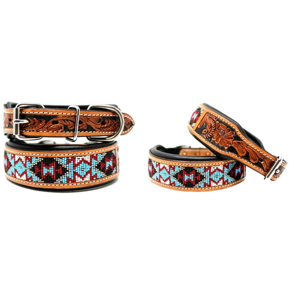 Small 13''- 17'' Challenger Made 100% Cow Leather Hand Tooled Puppy Dog Collar 6064