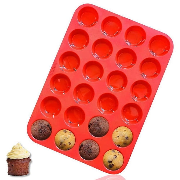 Non Stick Silicone Mini Muffin & Cupcake Baking Pan 24 Cup , BPA Free, Silicon & Dishwasher Safe Bakeware