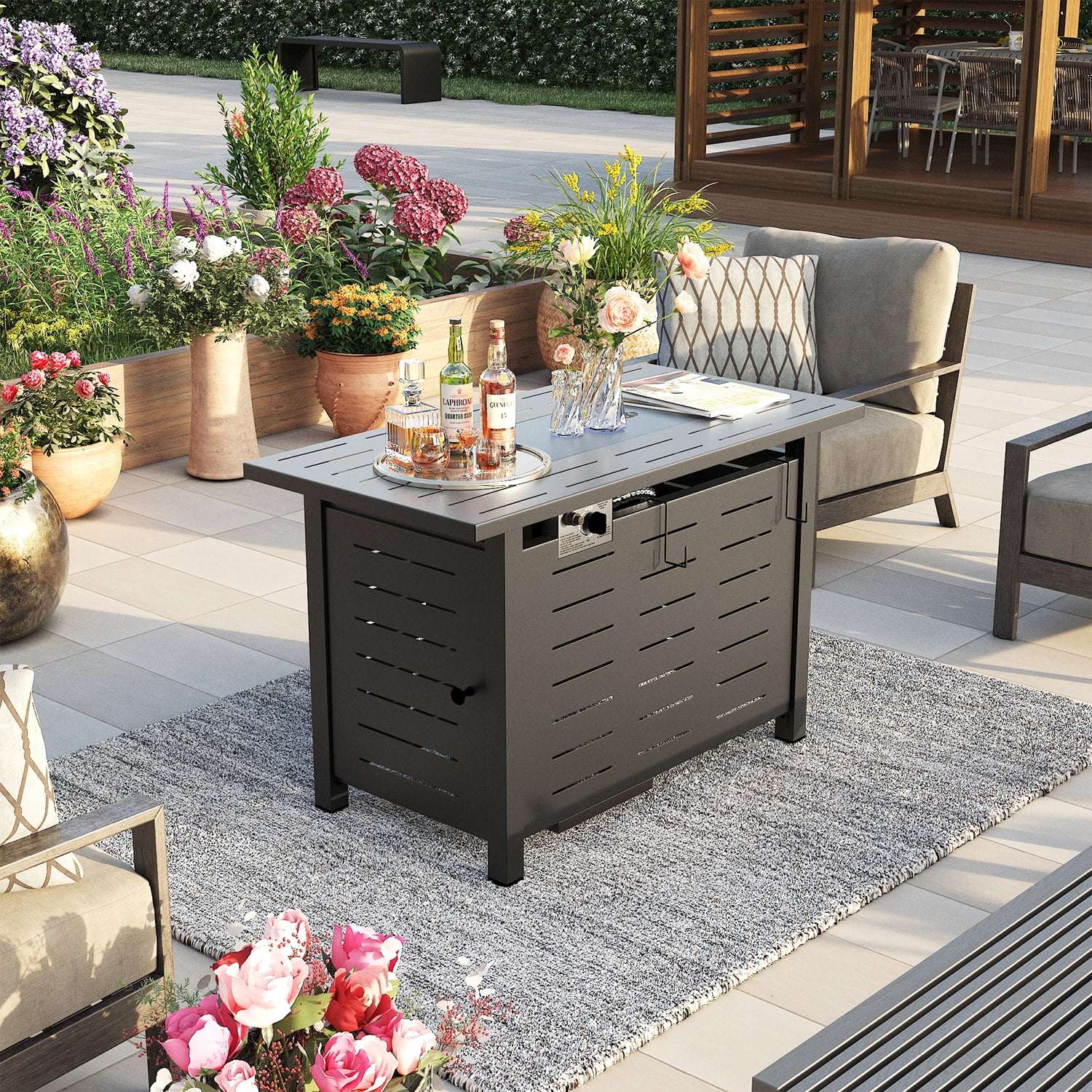 Clouddwell 40" Propane Fire Pit Table, 50,000 BTU Auto Ignition Steel Gas Fire Pit with Removable Lid & Waterproof Cover for Patio, Backyard, Black
