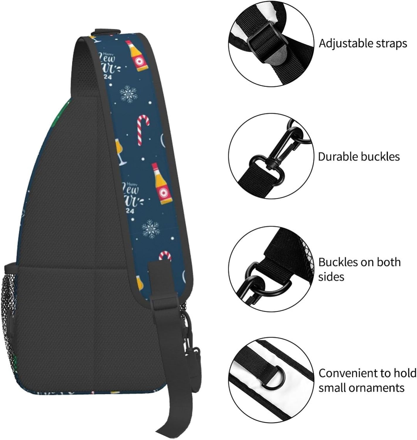 Happy New Year 2024 Sling Bag Crossbody Hiking Travel Chest Bags Backpack Shoulder Daypack for Women Men
