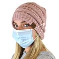 thumbnail image 4 of C.C Soft Stretch Cable Knit Side Epoxy Button for Mask Beanie Skully, Rose, 4 of 9