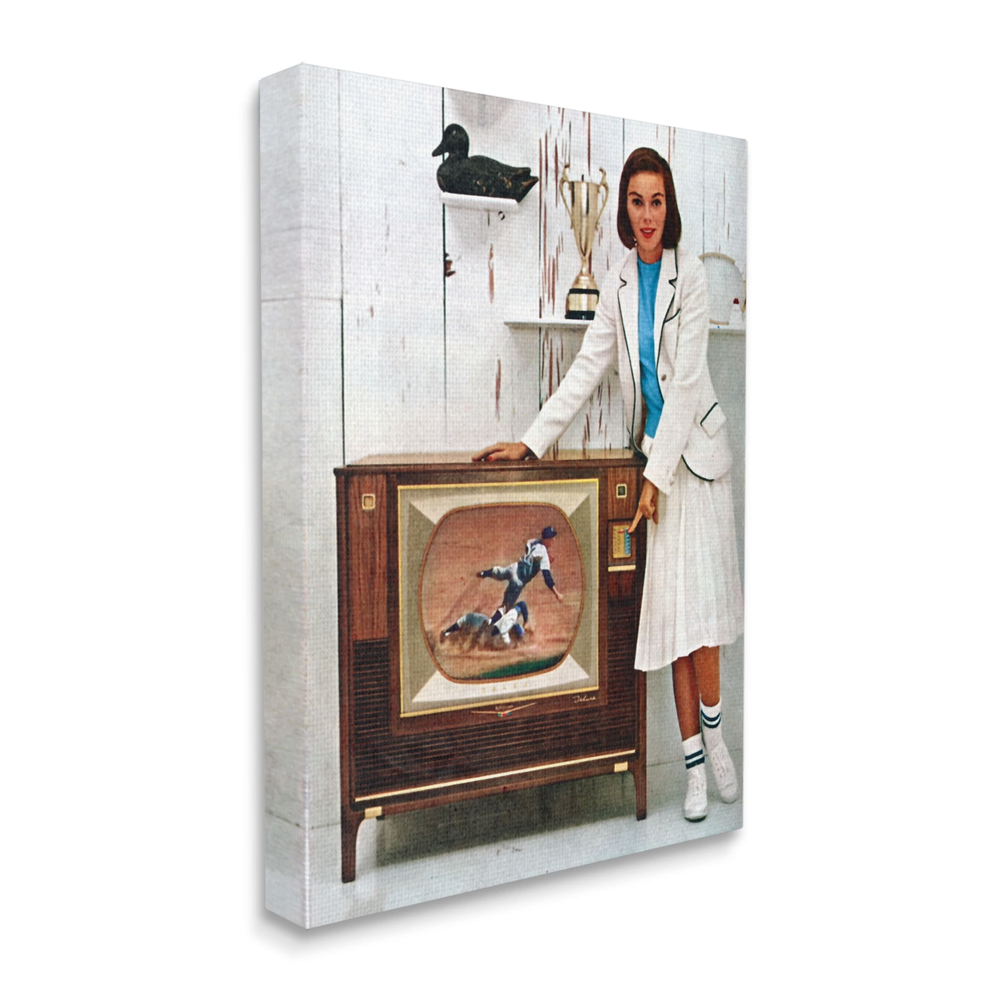 Stupell Industries Vintage Sports TV Ad Woman Beauty & Fashion Painting Gallery Wrapped Canvas Print Wall Art