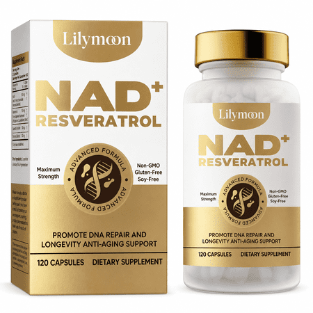 Lilymon NAD Supplement with Resveratrol, 120 Count Capsules, Non-GMO, Gluten-Free, Soy-Free Daily Dietary Supplement