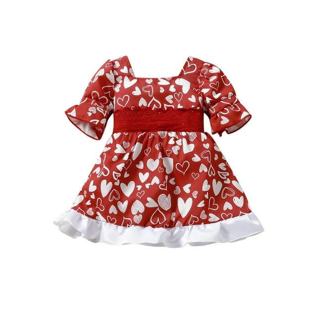 Xingqing Robe d'Été pour Bébé Fille, Grande Taille, Nœud, Manches Courtes Bouffantes, Volant, Taille Haute, Robe de Princesse