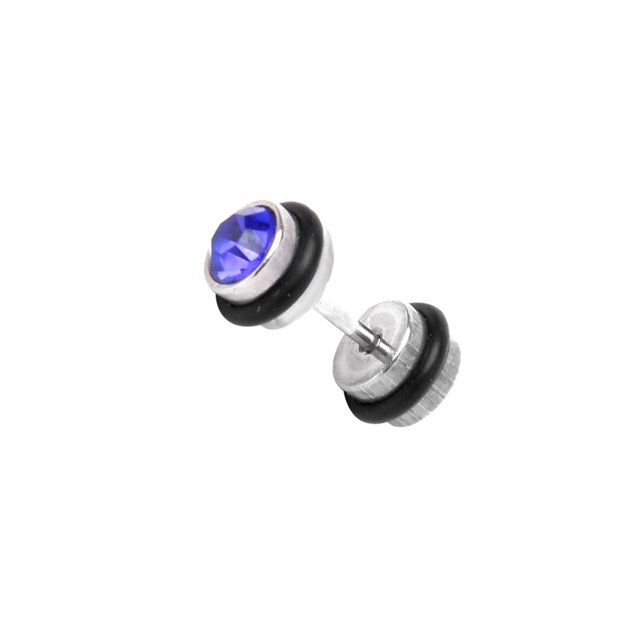 Cool Mens Earring Ear Stud Acero Inoxidable Blue CZ Crystal Fake Plug Fernando Pendientes