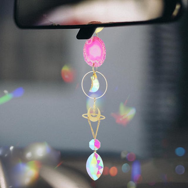 Receptor De Luz Crystal Light Catcher Devil Eye Planet Campanas de viento de metal para la pared del hogar (rosa)