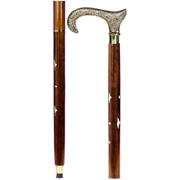 Aluminum & Brass Decorative Rosewood Walking Cane | Full Size Walking-Stick for Men & Women |