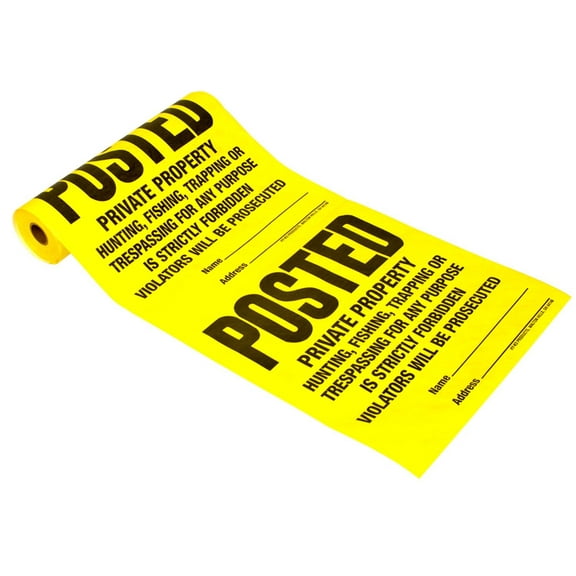 Hy-Ko Posted Private Property Tyvek Sign Roll - Outdoor Use - 100 Pieces, 11" x 11", Yellow — Residential Use, Standard Application
