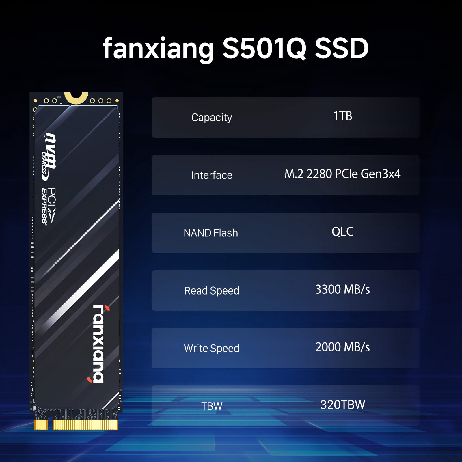 Fanxiang S501Q 1TB NVMe M.2 2280 SSD, PCIe 3.0 Gen3x4 Internal Solid State Drive Up to 3500MB/s Read Speed for Laptop Desktop PC