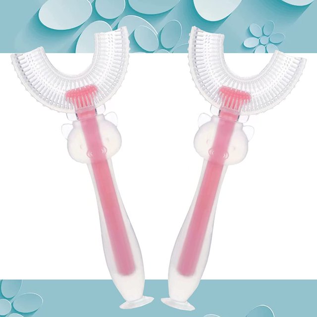 Cepillo de dientes en forma de U Oso de Fresa 2-Pack cepillo suave 360 grados rosa