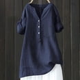 thumbnail image 2 of Pounoo Tunic Tops for Women Split V Neck Roll Up Short Sleeves Shirts Henley Button Front Patch Pocket Woven Fabric Oversized Womens Shirts, 2 of 10