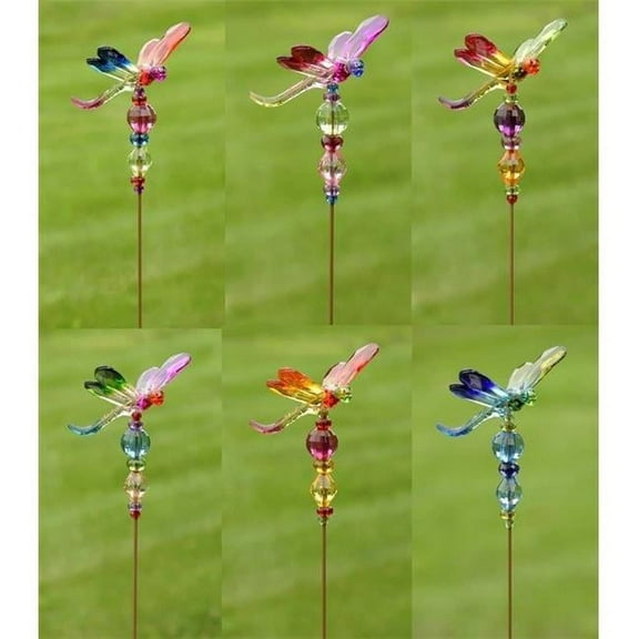 Zaer ZR203216 Five Tone Acrylic Dragonfly Pot Stakes, 6 Assorted Color