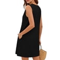 thumbnail image 6 of Dresses for Women Summer Cotton Like Crewneck Sleeveless T Shirt Sundress Womens Casual Solid Round Neck Lightweight Comfy Beach Vacation Cut Out Mini Tank Dress, 6 of 7