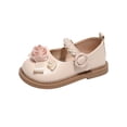 thumbnail image 3 of Viluyesy Girls Soft-Soled Mary Jane Shoes – Spring Summer Flat Dress Shoes with Bowknot, Pearl Accents, and Rose Embellishment Beige Size 9.5, 3 of 10
