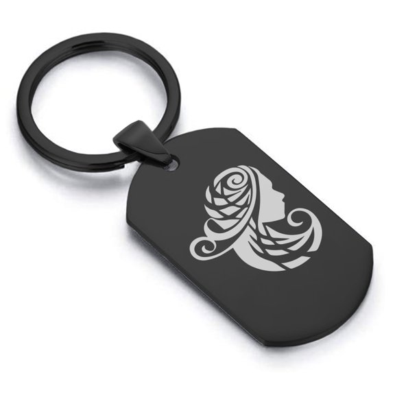 Stainless Steel Tribal Virgo Zodiac (Maiden) Dog Tag Keychain Circle Ring