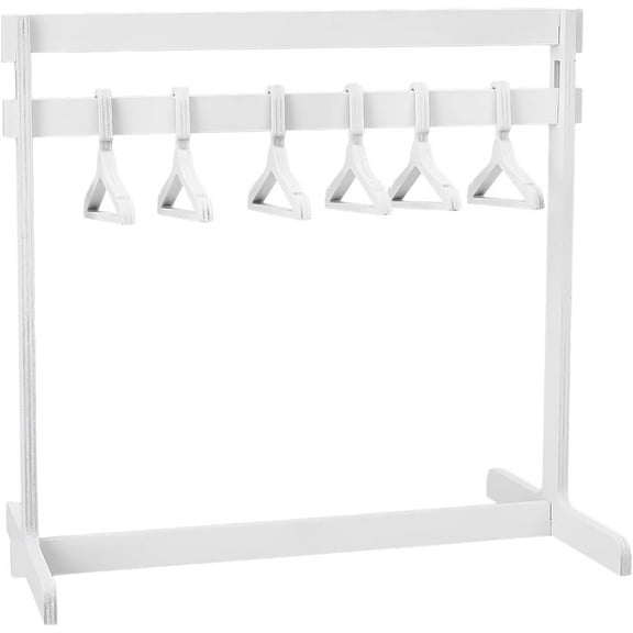 1 Set 30cm High Doll Garment Rack with 15Pcs Wooden Clothes Hanger Small Dolls Clothes Rack White Mini Dress Up Storage Doll Garment Rack Accessory for Dollhouse Cat Puppy