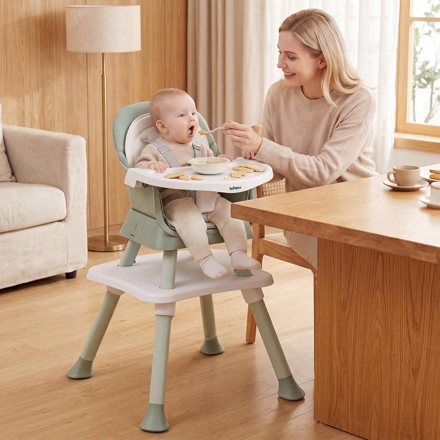 INFANS 8 in 1 Baby High Chair, Convertible Highchair for Babies and Toddlers, Infant Dining Booster Seat, Building Block Table, Kids Stool Table Chair Set with Removable Tray (Grey)