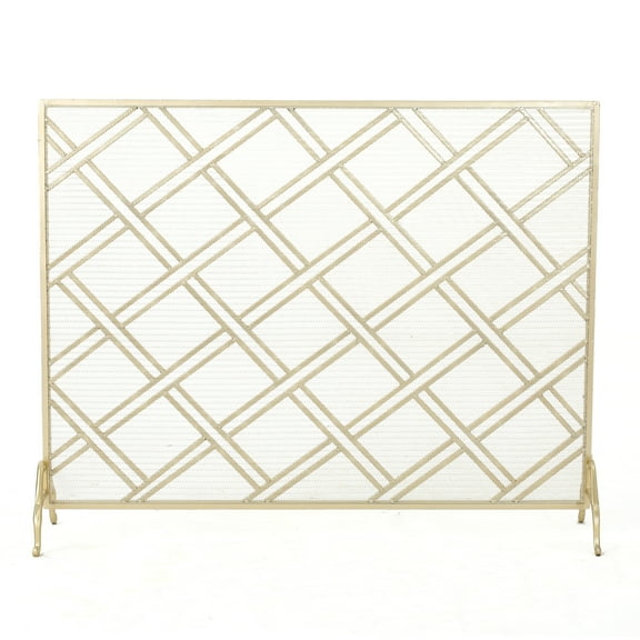 GDF Studio Jalama Single Panel 18.17 lbs Iron Fireplace Screen, Gold