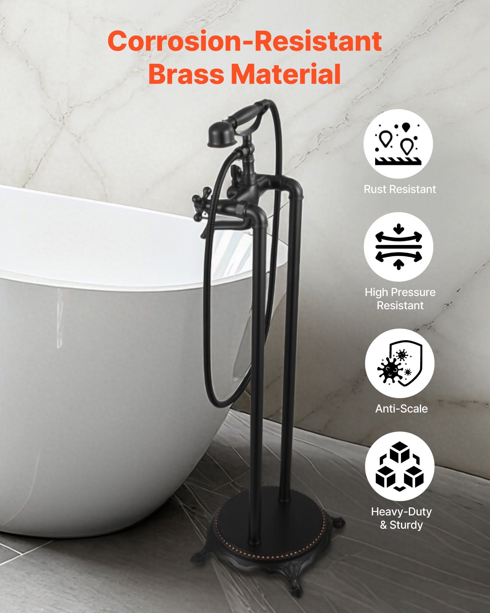 Clawfoot Bathtub Faucet, Freestanding Tub Faucets with Handheld Shower, Vintage Oil-Rubbed Bronze Tub Filler Faucet Shower Kit with 360° Rotation Spout & 59-inch Long Hose for Bathtubs