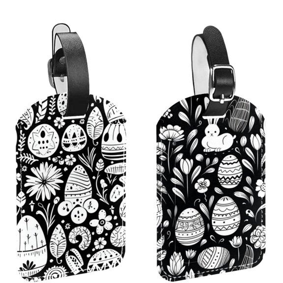 Square 2Pack PU Leather Easter Egg Cruise Luggage Tag with Privacy Cover and Name ID Tag for Travel Handbags Backpacks Luggage Tags