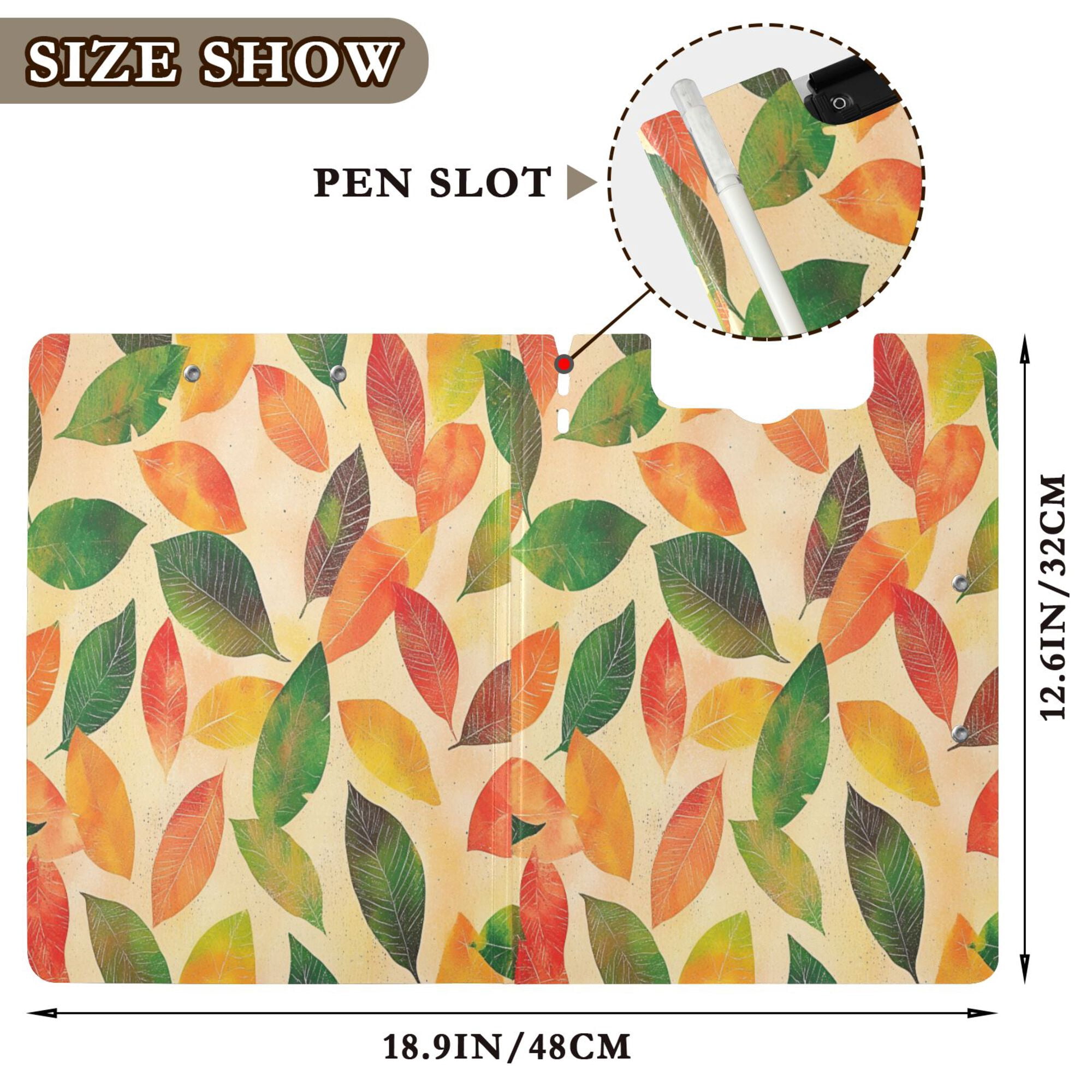 FORMRS A4 Clipboard Folder with Pen Holder Horizontal Foldable School Office Binder, Green Retro Autumn Leaves