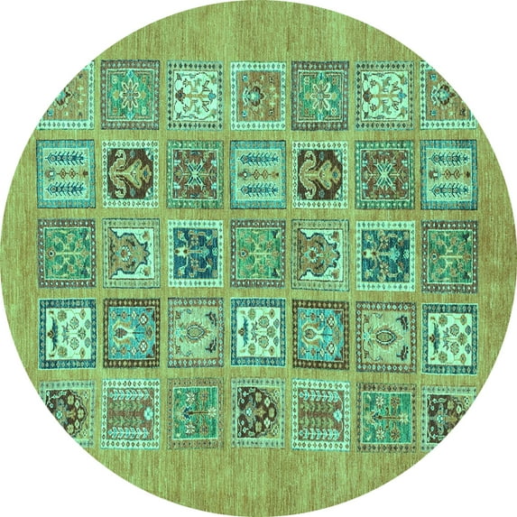 Ahgly Company Machine Washable Indoor Round Abstract Turquoise Blue Modern Area Rugs, 6' Round