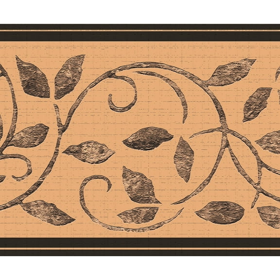 Dundee Deco Peel and Stick Self Adhesive Wallpaper Border - Damask Grey, Brown, Sepia Scrolls, 15 ft x 7 in