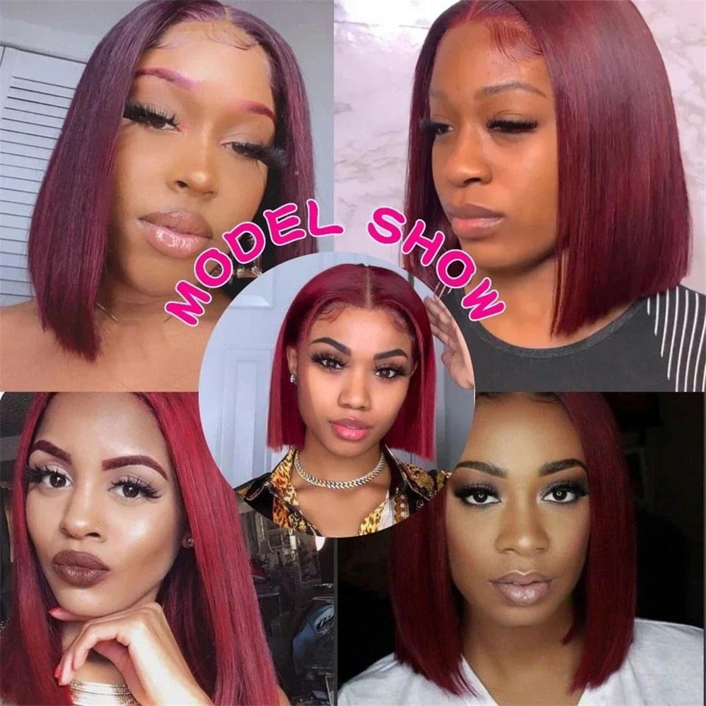 99J Straight Short Bob Wigs Human Hair Pre Plucked T Part Lace Frontal Wig
