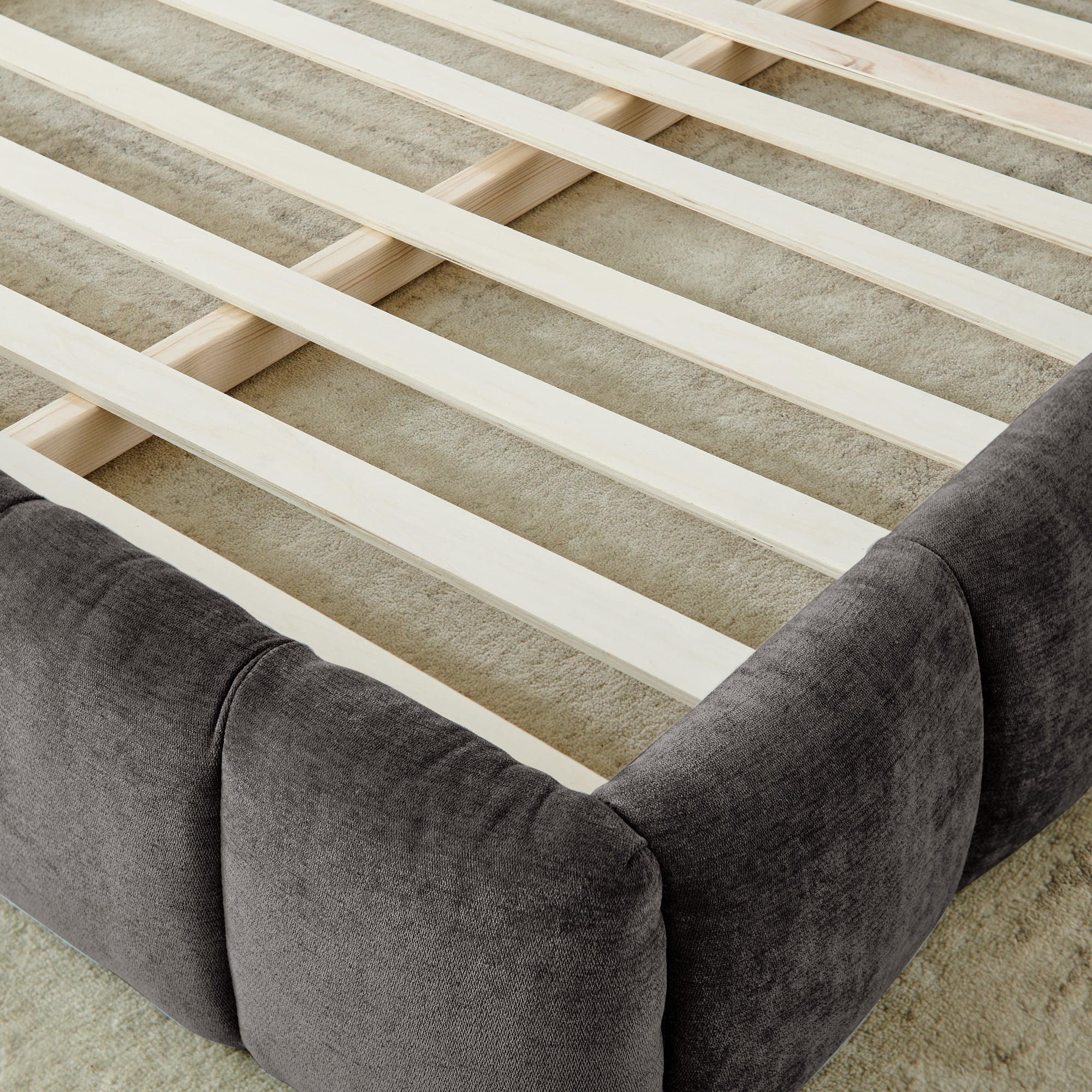 Howcool California King Size Chenille Upholstered Platform Bed Frame with Padded Headboard,Low Profile Bed with Wood Slats,No Box Spring Needed,Dark Gray