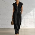 thumbnail image 2 of Womens V Neck Casual Dressy Jumpsuits Smocked Zip Up Sleeveless Wide Leg Jumpsuit Summer Teacher Work Outfit Black XL(XL), 2 of 7
