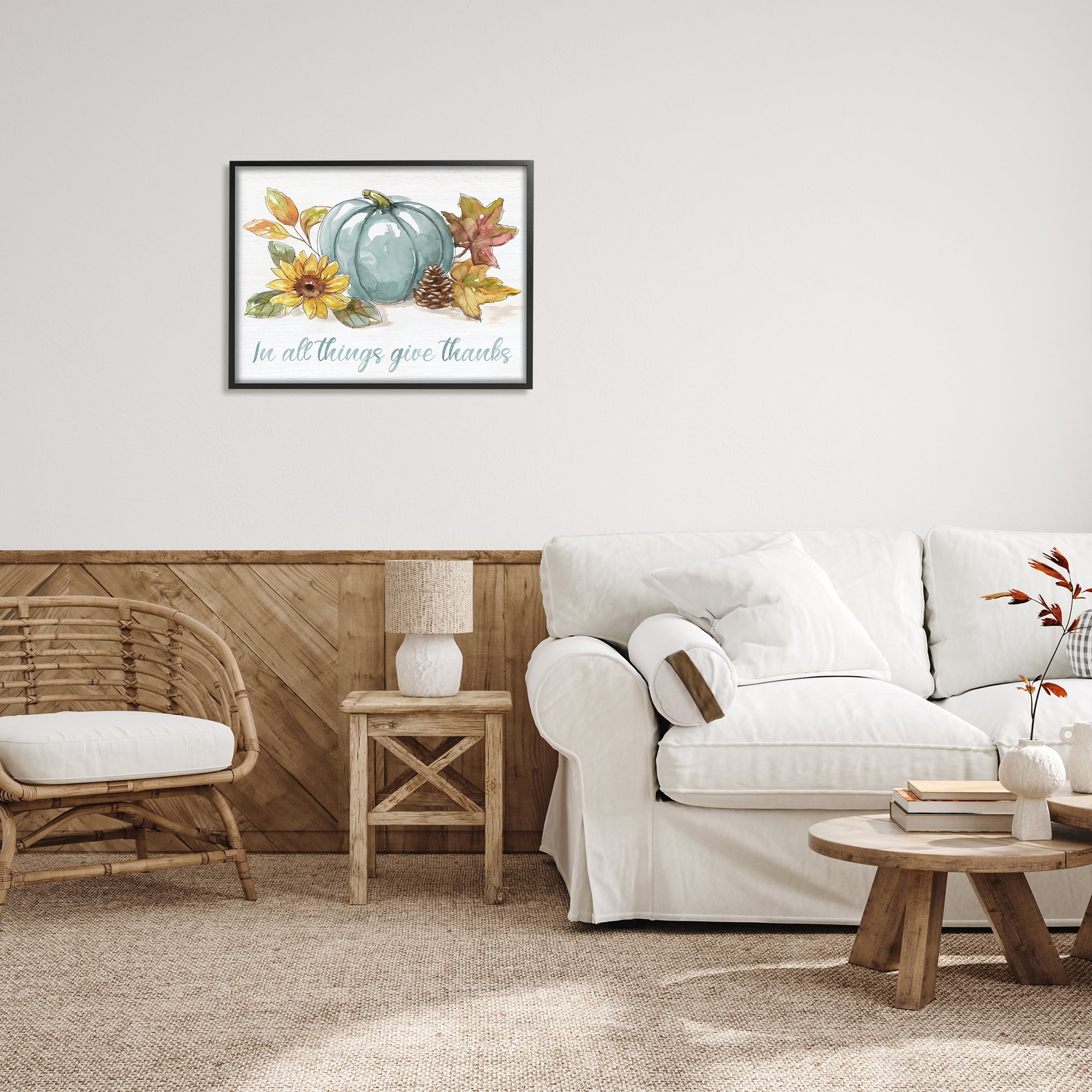 Stupell Indtries In All Things Give Thanks Sentiment Blue Pumpkin,30 x 24,Design by Nan