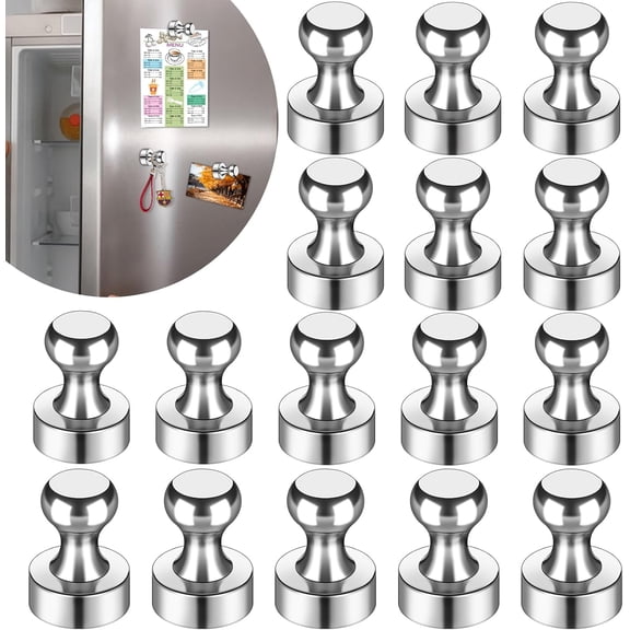 16 Pcs Strong Magnets Silver Fridge Whiteboard Push Pin For Office School Kitchen