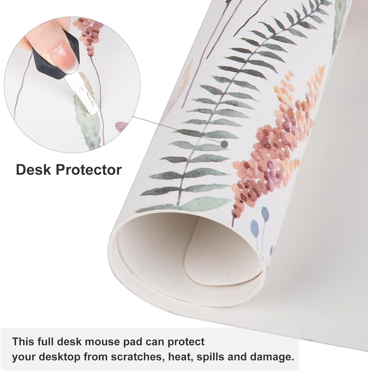 Large Mouse Pad for Desk, Cute Desk Mat for Desktop, Women Girls Floral Office Décor Desk Accessories, PU Leather Waterproof Big Gaming Mousepad, Wildflowers Desk Pad Computer Mat, 31.5" x 15.7"