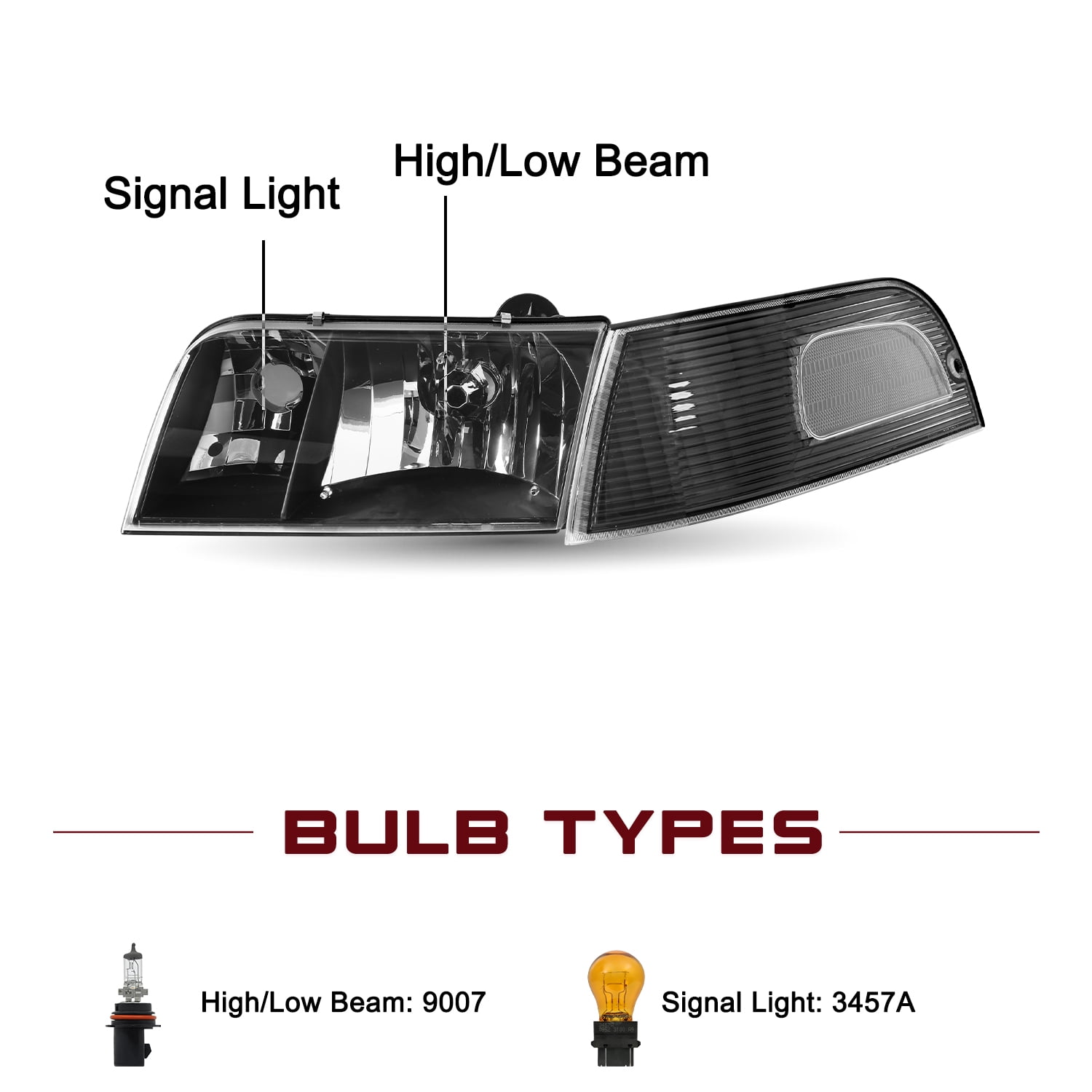 Fit 1998-2011 Ford Crown Victoria Headlights+Corner Signal Lamp Set LH+RH