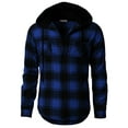 thumbnail image 2 of H2H Mens Casual Button Down Long Sleeve Plaid Shirts Hoodie BLUE US XL/Asia 2XL (CMOJA0105), 2 of 5