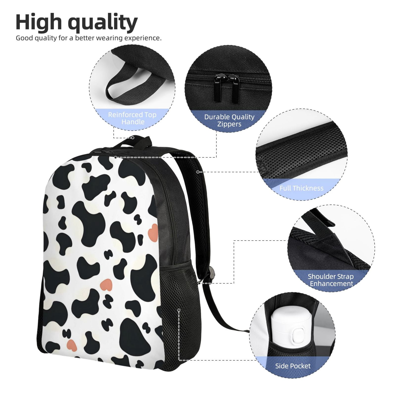 Single Side Full Backpack 16.1×11.8×4.5in Large Capacity Breathable Shoulder Belt Leisure Simple And Strong Bearing Capacity Simple Cow Print Pattern1_3