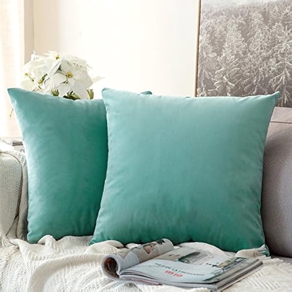 Eryueer Velvet Soft Decorative Square Pillow Case Throw Cushion Cover for Sofa Bedroom with Invisible Zipper 18x18 Inch 45x45cm Mint Set of 2