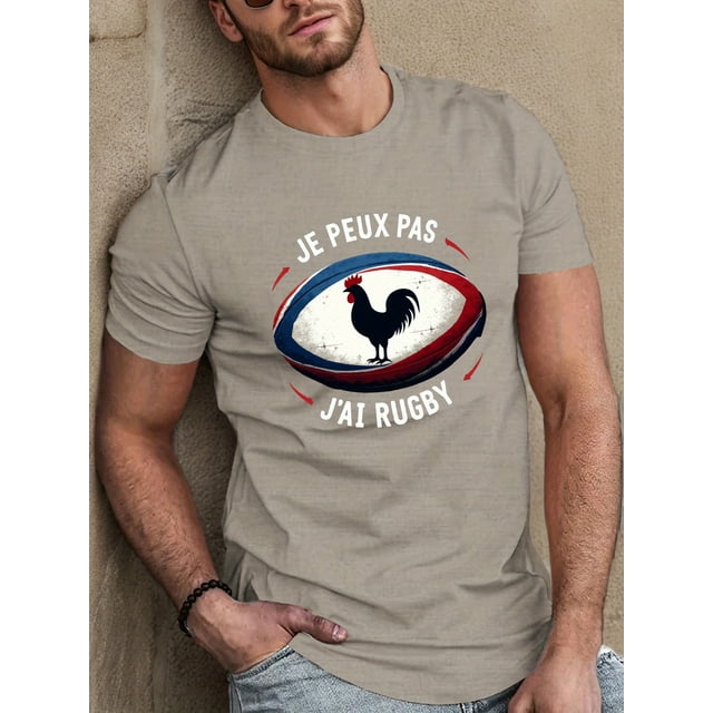 Men's French Rugby T-Shirt, Fun Print Royal Blue, Lightweight Summer Top, Casual Wear for Rugby Enthusiasts Hot Sale