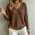 thumbnail image 4 of ClodeEU Women's V Neck Long Sleeve Waffle Tunic Top,Casual Loose Pullover Blouse Brown,Women's Plus S, 4 of 8