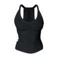 thumbnail image 3 of Ribbed Tank Tops for Women Built in Bra Cropped Spaghetti Strap Sleeveless V Neck Racerback Fitted Tee Athletic Workout Casual Basic Top (Black,M), 3 of 9